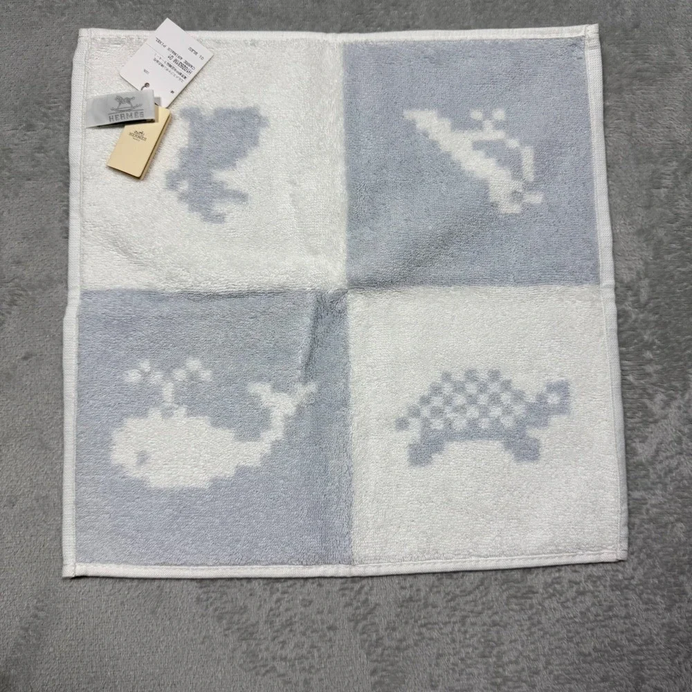 Hermes Carre Animaux Pixel Cotton Wash Cloth Luxury Nursery Towel OS NWT BOX